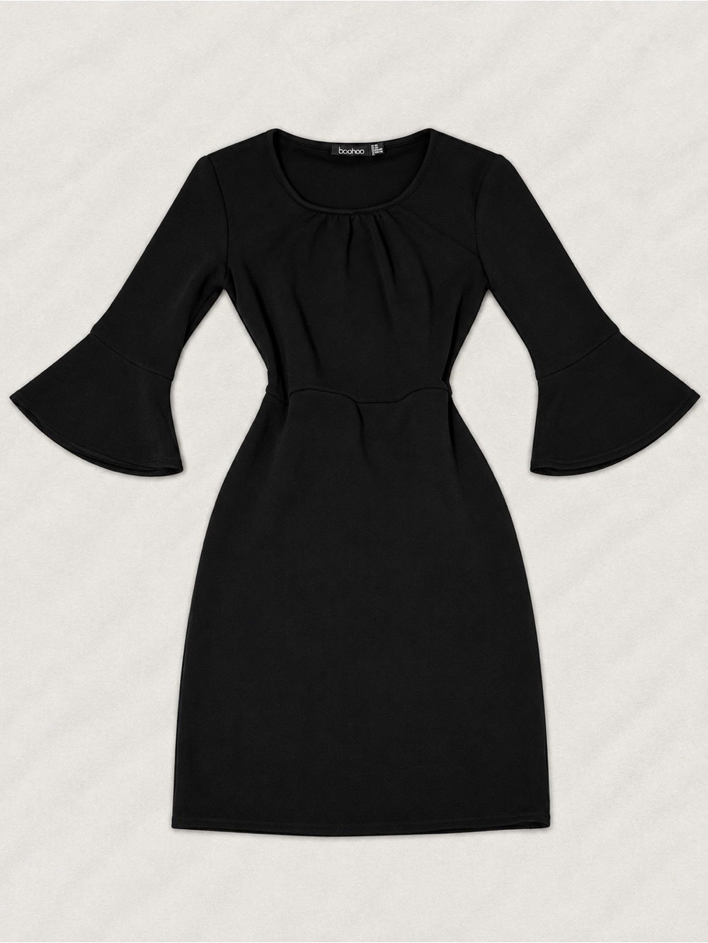 Boohoo Black Bell Sleeve Sheath Midi Dress